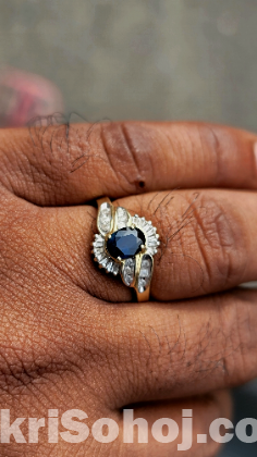 14k Yellow Gold 1.30ct Blue Sapphire & Diamond Halo Ring
